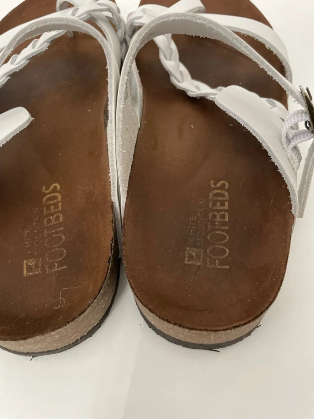 White Mountain Hazy Leather White Braided Slide Cork Sandals, womens size 9